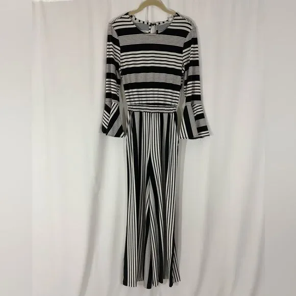 New York & Company Black and White Striped Wide Leg Jumpsuit - Picture 2 of 6